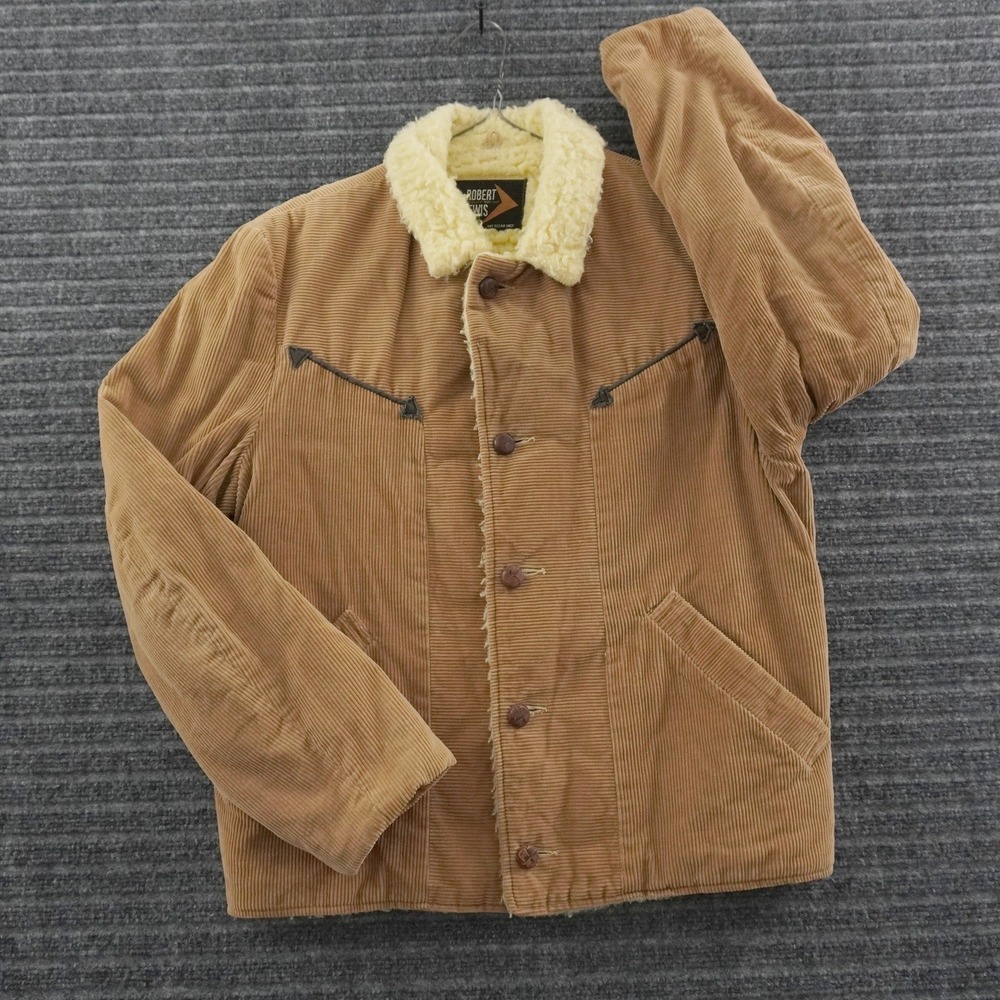 Vintage 70s Robert Lewis Corduroy Jacket Mens 38 Tan Faux Shearling Lined